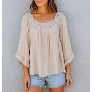 Zac & Rachel 3XL Neutral Beige Flowy Boho Peasant Blouse Plus Size Top NWT